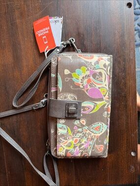 SAKROOTS Phone-Friendly Brown Floral Crossbody Wallet